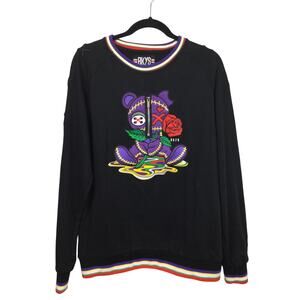 BKYS Melancholy Streetwear Embroidered Teddy Bear Rose Graphic Sweatshirt Men M